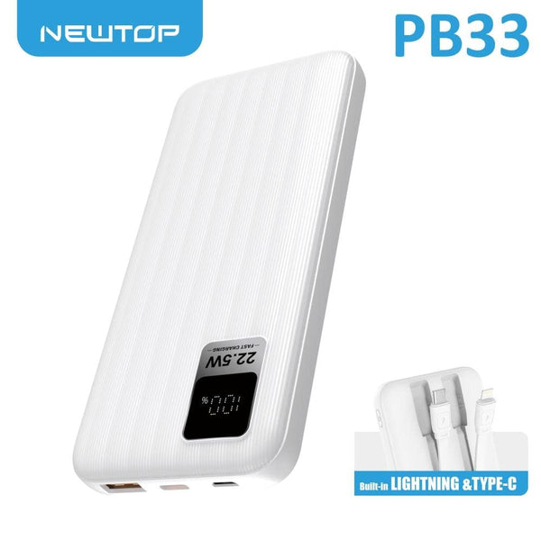 NewTop PowerBank PB33 Fast Charge con cavi Lightning & Type-C da 10000mAh Bianco