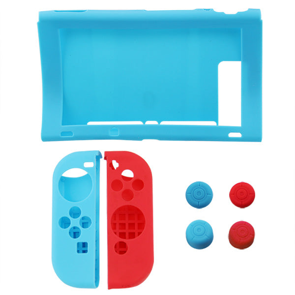 Kit 7-In-1 Custodia Cover In Silicone Blu Per Nintendo Switch