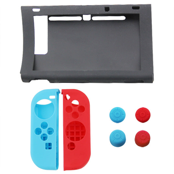 Kit 7-In-1 Custodia Cover In Silicone Nera Per Nintendo Switch